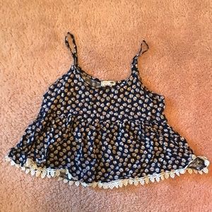 Navy Blue Daisy Patterned Tank Top